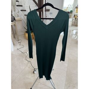 Hippie Rose Sweater Dress Knitted Button Down Dark Green Women's Size L -Bodycon